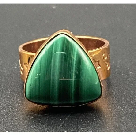 Signed Jay King DTR Copper Ring Size 7.75 Triangular Natural Malachite Cabochon - Picture 5 of 12